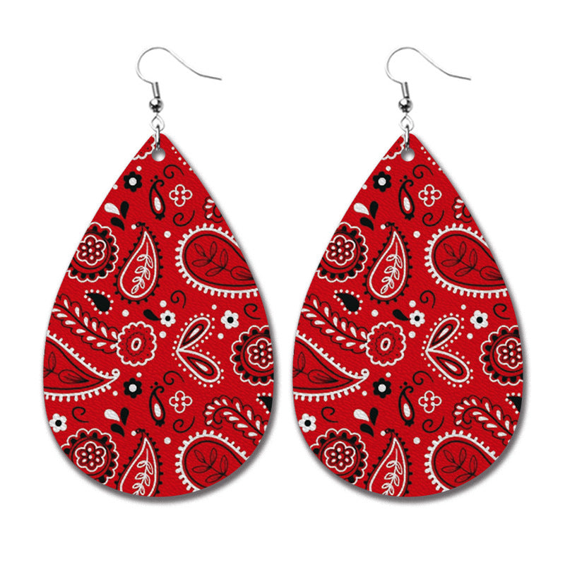 Wholesale Christmas PU leather teardrop earrings